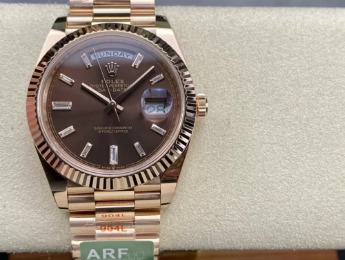 ARF공장 롤렉스 데이데이트 초코판 바게트다이아 로즈골드 금통 40mm m228235