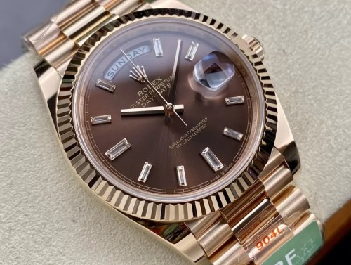 ARF공장 롤렉스 데이데이트 초코판 바게트다이아 로즈골드 금통 40mm m228235
