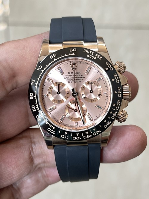 BT공장 롤렉스 데이토나 크로노그래프 로즈골드 다이얼 바게트다이아 러버밴드 40mm 116515