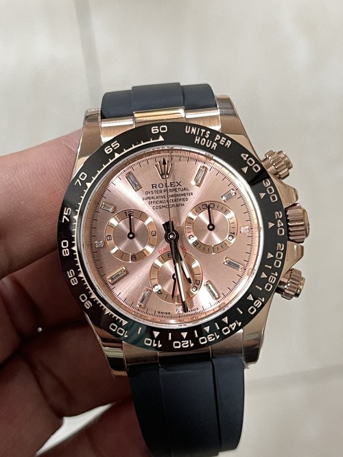 BT공장 롤렉스 데이토나 크로노그래프 로즈골드 다이얼 바게트다이아 러버밴드 40mm 116515
