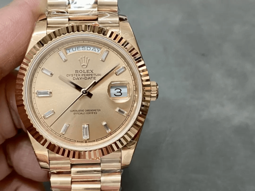 GM공장 롤렉스 데이데이트 로즈골드 다이얼 바게트 다이아 금통 40mm V3(텅스텐 헤비 버전) 228235