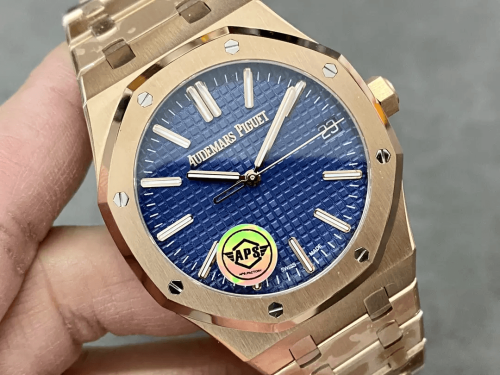 APS공장 오데마피게 로얄오크 50주년 한정판 블루 텍스처 다이얼 로즈골드 금통 41mm 15510OR