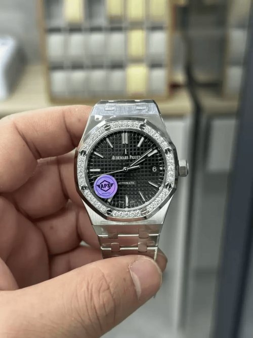 APS공장 오데마피게 로얄오크 블랙 다이얼 다이아베젤 스틸 SS 브레이슬릿 37mm 15451