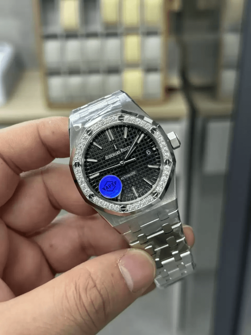 APS공장 오데마피게 로얄오크 블랙 다이얼 다이아베젤 스틸 SS 브레이슬릿 37mm 15451