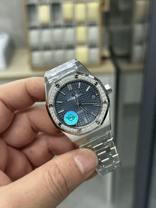 APS공장 오데마피게 로얄오크 블루 다이얼 다이아베젤 스틸 SS 브레이슬릿 37mm 15451