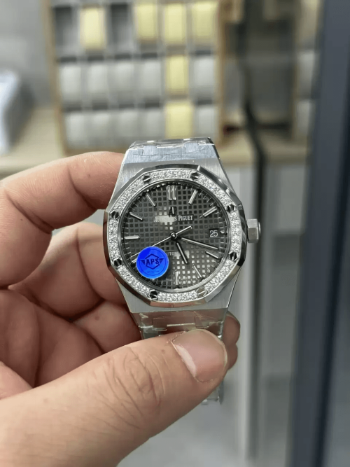 APS공장 오데마피게 로얄오크 그레이 다이얼 다이아베젤 스틸 SS 브레이슬릿 37mm 15451