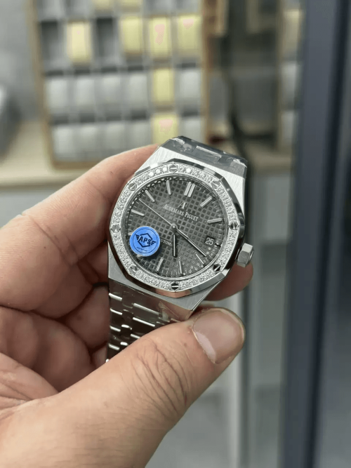 APS공장 오데마피게 로얄오크 그레이 다이얼 다이아베젤 스틸 SS 브레이슬릿 37mm 15451