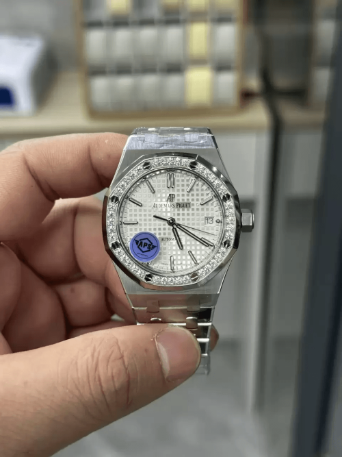 APS공장 오데마피게 로얄오크 화이트 다이얼 다이아베젤 스틸 SS 브레이슬릿 37mm 15451