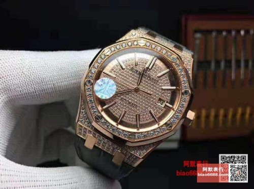 JF공장 오데마피게 로얄오크 풀다이아 로즈골드 블랙 가죽스트랩 41mm 15452