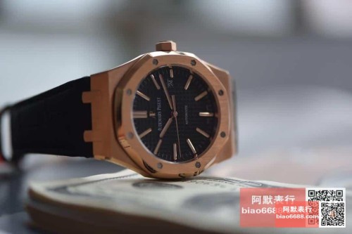 JF공장 오데마피게 로얄오크 블랙 다이얼 로즈골드 가죽 스트랩 41mm 15400OR