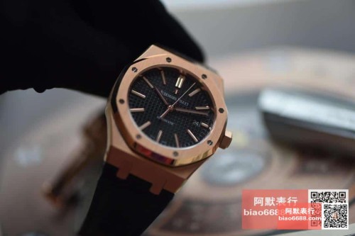 JF공장 오데마피게 로얄오크 블랙 다이얼 로즈골드 가죽 스트랩 41mm 15400OR
