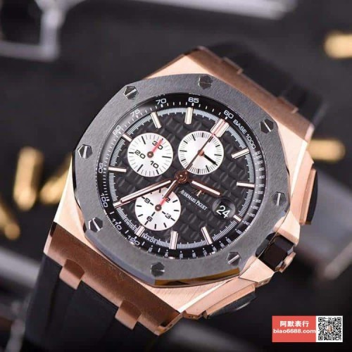 JF공장 오데마피게 로얄오크 오프쇼어 블랙/화이트 다이얼 로즈골드 블랙 러버스트랩 44mm 26401RO