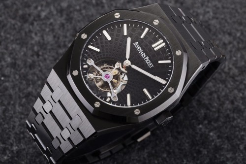 R8공장 오데마피게 로얄오크 투르비옹 엑스트라씬 블랙 다이얼 올블랙 SS 브레이슬릿 V3 41mm 26522CE
