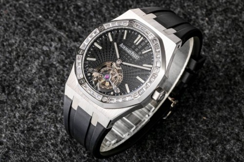 R8공장 오데마피게 로얄오크 투르비옹 블랙 다이얼 다이아베젤 블랙 러버스트랩 V3 41mm 26521BC