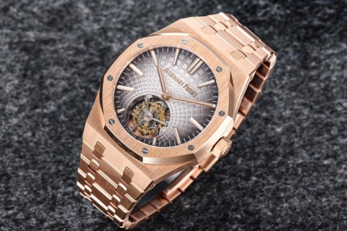 R8공장 오데마피게 로얄오크 플라잉 투르비옹 그레이 다이얼 로즈골드 금통 41mm 26530OR