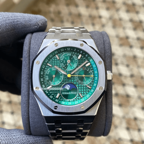 APS공장 오데마피게 로얄오크 퍼페츄얼 캘린더 그린 다이얼 SS 브레이슬릿 41mm 26574