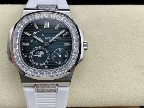 GR공장 파텍필립 문페이즈 청판 다이얼 다이아베젤 러버밴드 41mm 5724