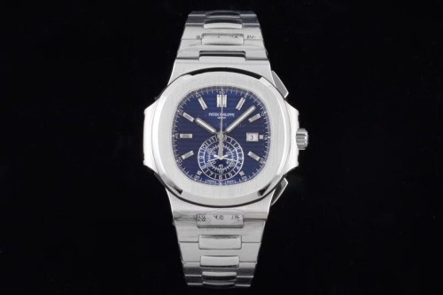 3K공장 파텍필립 아쿠아넛 트래블타임 청판 다이얼 바게트 다이아 SS 브레이슬릿 40mm 5976