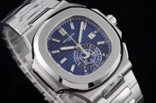 3K공장 파텍필립 아쿠아넛 트래블타임 청판 다이얼 바게트 다이아 SS 브레이슬릿 40mm 5976