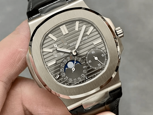 PPF공장 파텍필립 노틸러스 문페이즈 그레이 다이얼 블랙 SS 가죽스트랩 41mm 5712