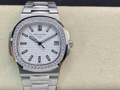 PPF공장 파텍필립 노틸러스 화이트 다이얼 바인덱스 다이아 베젤 SS 브레이슬릿 40mm 5711