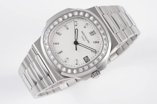 PPF공장 파텍필립 노틸러스 화이트 다이얼 바게트 다이아 베젤 SS 브레이슬릿 40mm 5711