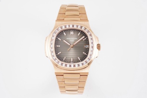 PPF공장 파텍필립 노틸러스 브라운 다이얼 바게트 다이아 베젤 RG 금통 40mm 5711