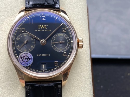 APS 공장 IWC 포르투기저 오토매틱 42mm 블랙 다이얼 블랙 가죽 스트랩 A52010