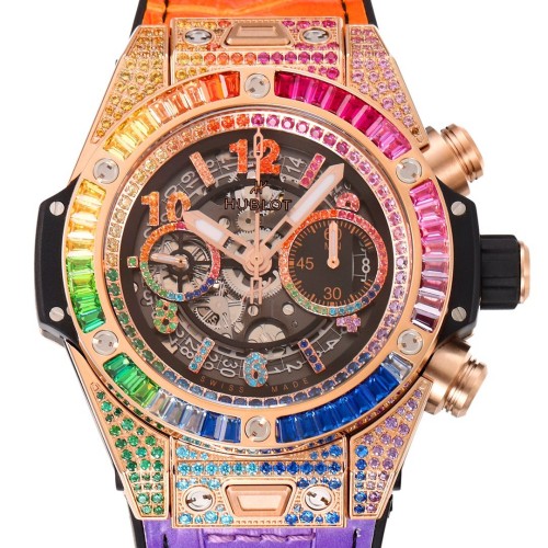 BBF 공장 위블로 빅뱅 유니코 티타늄 옐골 레인보우 파베 세팅 44mm 411.OX.9910.LR