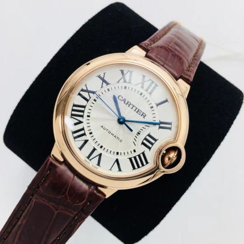 CARTIER 까르띠에 발롱 블루 드 33mm 화이트 다이얼 오토매틱 가죽 스트랩 시계 W6920097