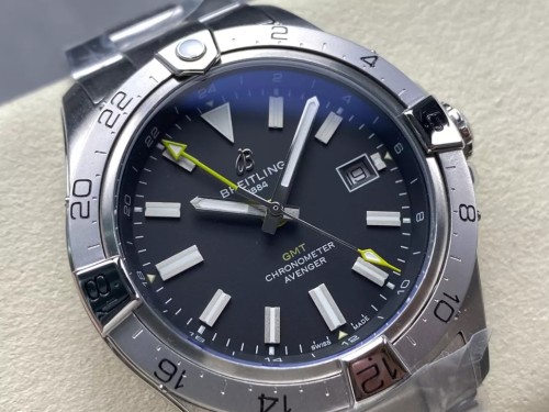 BLS공장 브라이틀링 어벤저 오토매틱 GMT44 1_1 베스트 에디션 블랙 다이얼 44mm ,SS 브레이슬릿