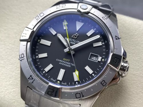 BLS공장 브라이틀링 어벤저 오토매틱 GMT44 1_1 베스트 에디션 블랙 다이얼 44mm ,SS 브레이슬릿