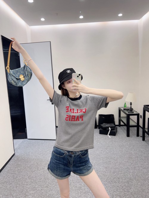 셀린느 24SS 기본로고 스트라이프 반팔 티셔츠