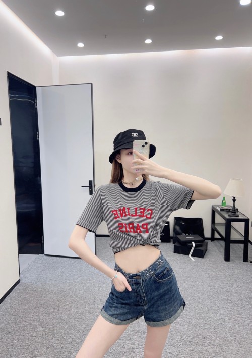 셀린느 24SS 기본로고 스트라이프 반팔 티셔츠